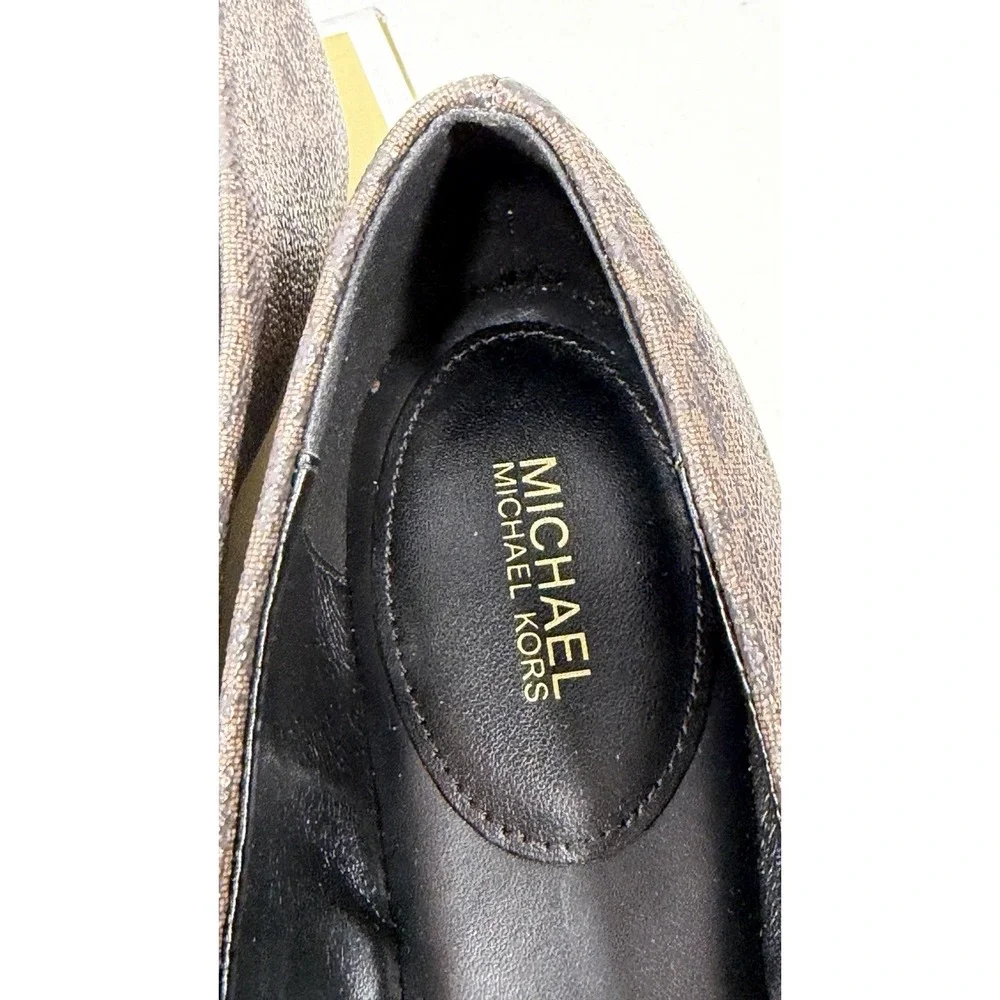 Michael Kors Size 10M Melody Toe Cap Bow Ballet Flat Shoes MK Logo Brown / Black